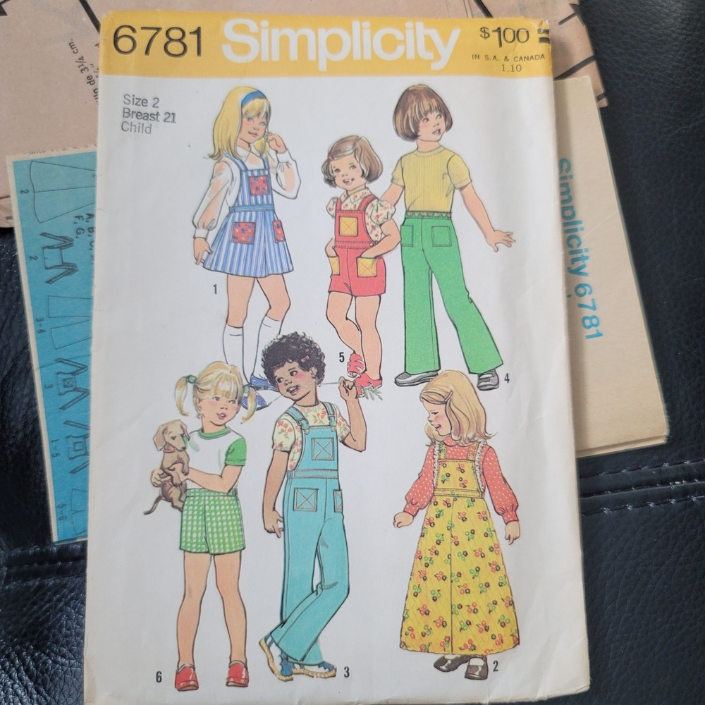 Simplicity 6781 Child Skirt Pants Detachable Bib Sewing Pattern Size 2 Uncut